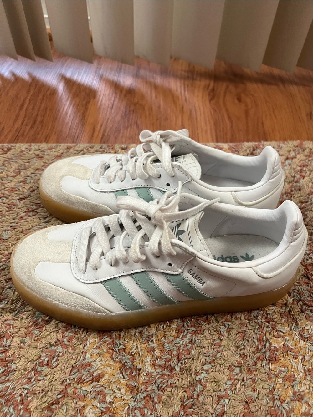 adidas Samba Women's White Sneakers with Mint Green Stripes